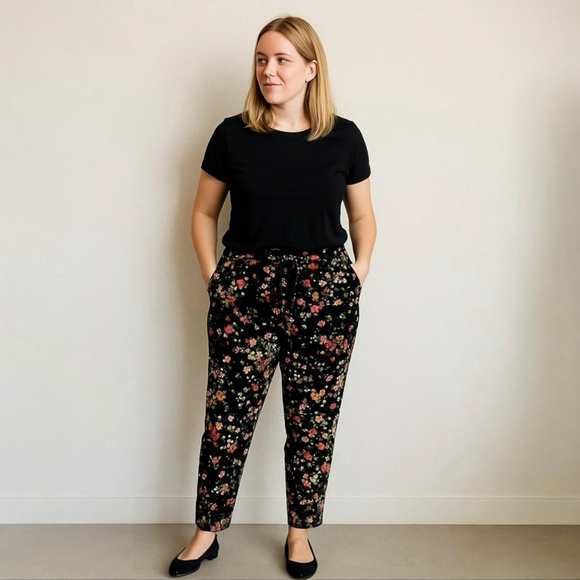 Jules & Leopold Pants - Jules & Leopold Ankle Length Pants Black Women's Small Floral Pull On Tapered